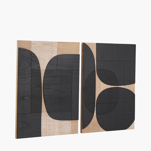 Pacific Lifestyle S/2 Black And Natural Wooden Textured Design Wall Art