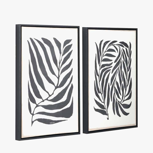 Pacific Lifestyle S/2 Black Leaf Print Canvases With Black Frames