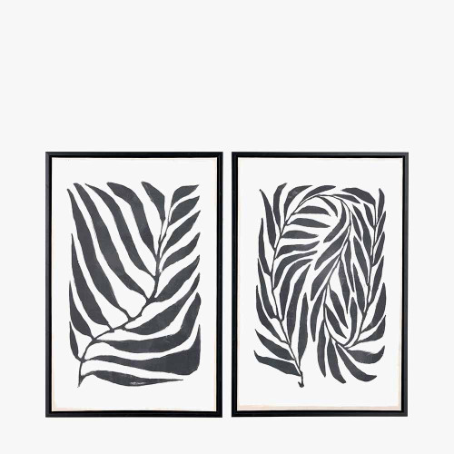pacific lifestyle S/2 Black Leaf Print Canvases with Black Frames