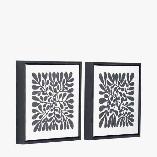 Pacific Lifestyle S/2 Black Leaf Print Square Canvases With Black Frames