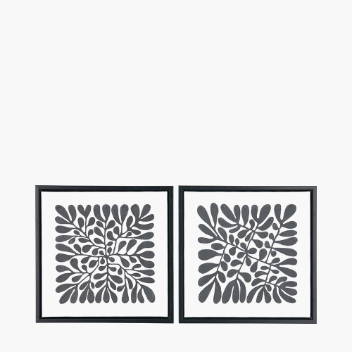 pacific lifestyle S/2 Black Leaf Print Square Canvases with Black Frames