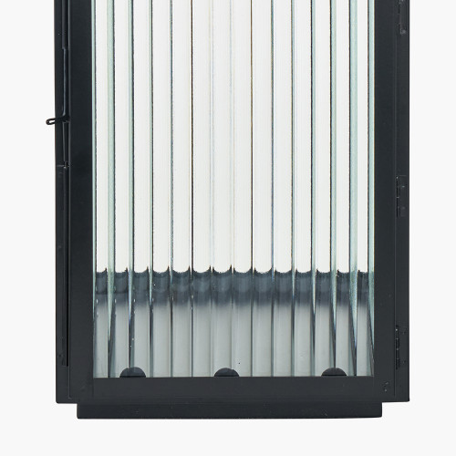 Pacific Lifestyle S/2 Black Metal And Ribbed Glass Lanterns