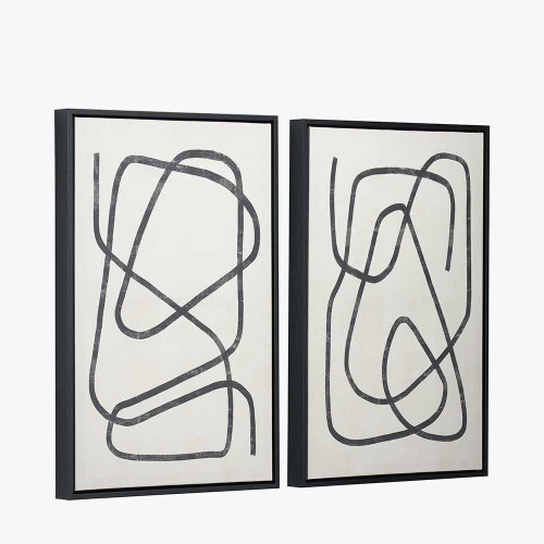Pacific Lifestyle S/2 Black Squiggle Print Canvases With Black Frames