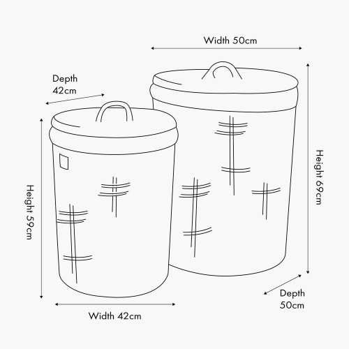 Pacific Lifestyle S/2 Grey Kubu Round Linen Baskets