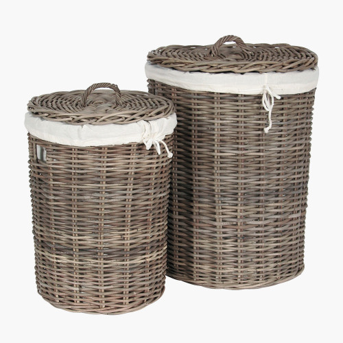 pacific lifestyle S/2 Grey Kubu Round Linen Baskets