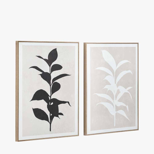 Pacific Lifestyle S/2 Natural And Black Leaf Print Canvases With Natural Frames