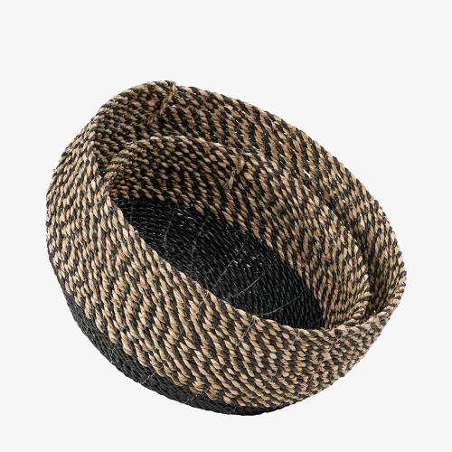 Pacific Lifestyle S/2 Seagrass Natural And Black Round Baskets