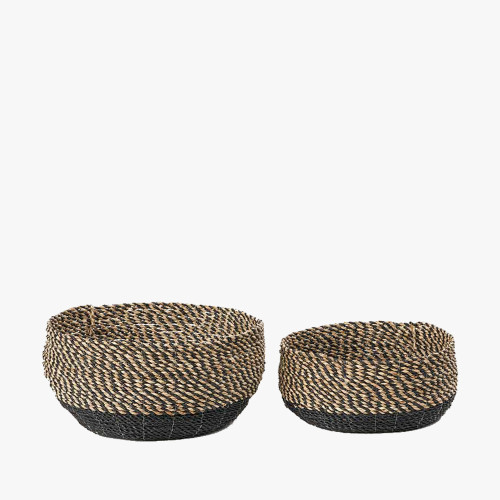 Pacific Lifestyle S/2 Seagrass Natural And Black Round Baskets