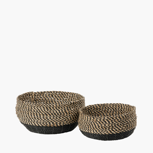 pacific lifestyle S/2 Seagrass Natural and Black Round Baskets