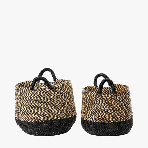 Pacific Lifestyle S/2 Seagrass Natural And Black Round Handled Baskets
