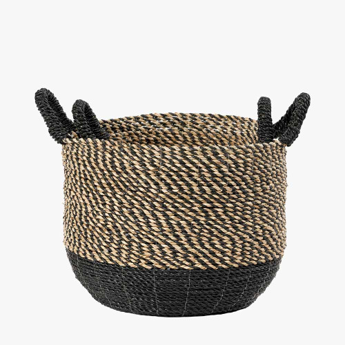 Pacific Lifestyle S/2 Seagrass Natural And Black Round Handled Baskets