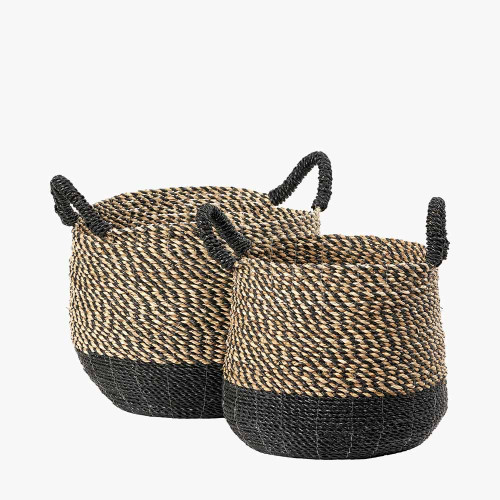 pacific lifestyle S/2 Seagrass Natural and Black Round Handled Baskets