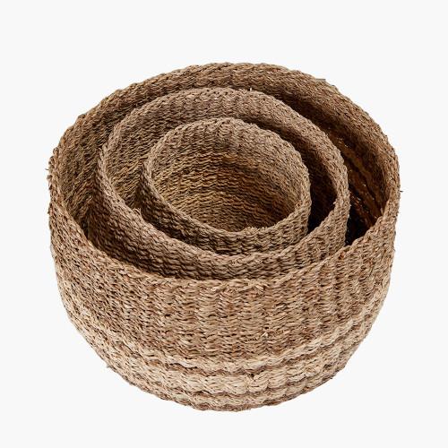 Pacific Lifestyle S/3 2-Tone Seagrass And Palm Leaf Natural Round Baskets