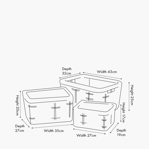 Pacific Lifestyle S/3 Grey Kubu Rectangular Basket Storage