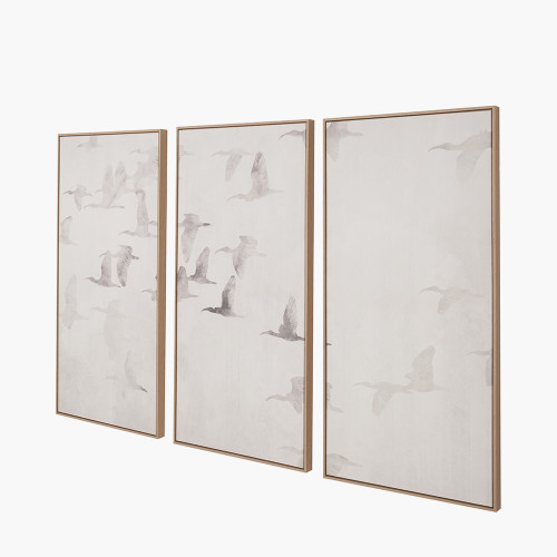 Pacific Lifestyle S/3 Natural And White Birds Canvases With Natural Frames