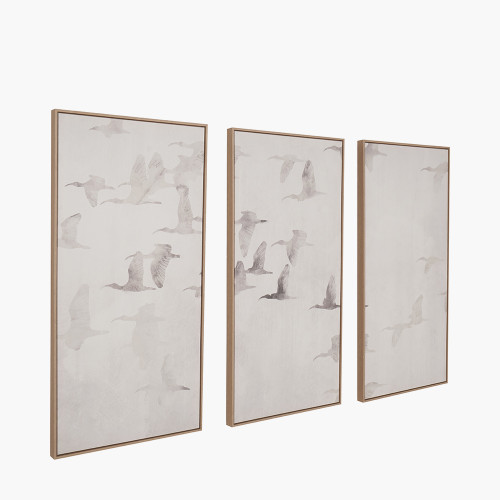 Pacific Lifestyle S/3 Natural And White Birds Canvases With Natural Frames
