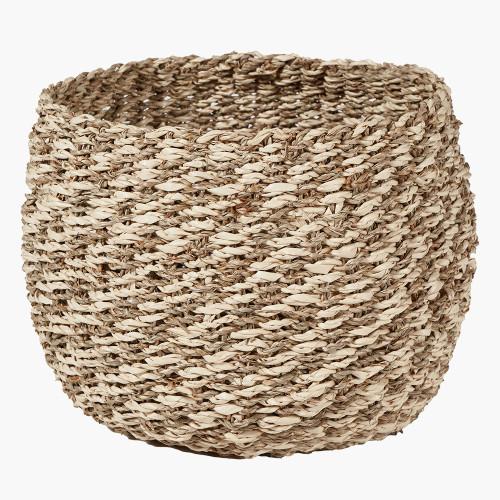 Pacific Lifestyle S/3 Seagrass And Palm Leaf 2-Tone Natural Plaited Round Baskets