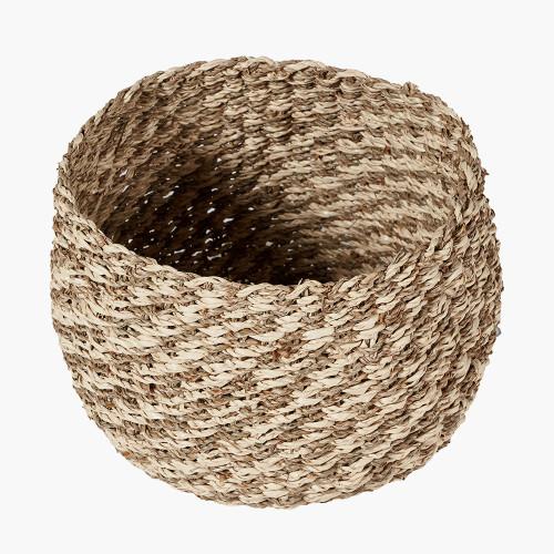 Pacific Lifestyle S/3 Seagrass And Palm Leaf 2-Tone Natural Plaited Round Baskets