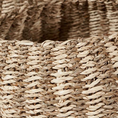 Pacific Lifestyle S/3 Seagrass And Palm Leaf Natural Striped Round Baskets