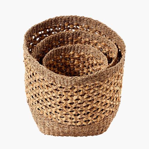 Pacific Lifestyle S/3 Seagrass And Water Hyacinth Natural Tall Round Baskets