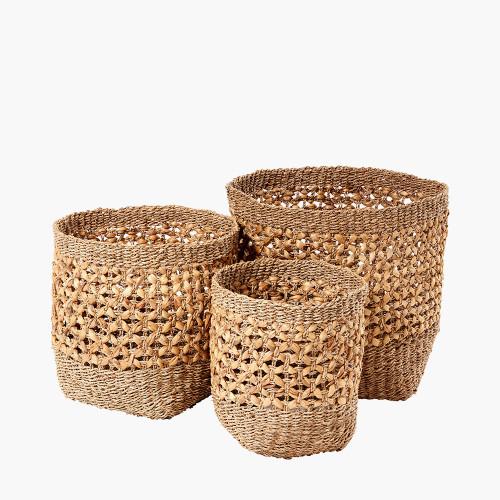 pacific lifestyle S/3 Seagrass and Water Hyacinth Natural Tall Round Baskets