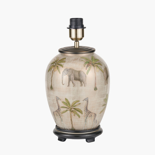 Pacific Lifestyle Safari Medium Glass Table Lamp Base With Milos 35cm Natural Linen Tapered Lampshade