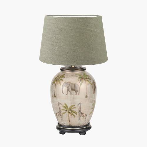 pacific lifestyle Safari Medium Glass Table Lamp Base with Milos 35cm Pistachio Green Linen Tapered Lampshade