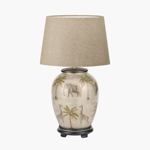 pacific lifestyle Safari Medium Glass Table Lamp Base with Milos 35cm Natural Linen Tapered Lampshade