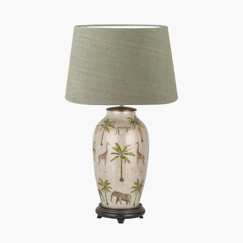 pacific lifestyle Safari Tall Glass Table Lamp Base with Milos 40cm Pistachio Green Linen Tapered Lampshade