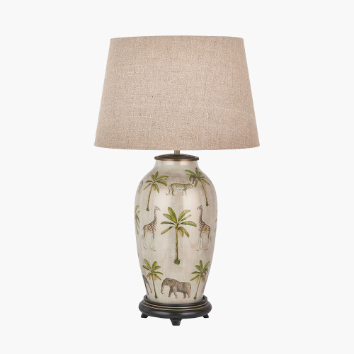 pacific lifestyle Safari Tall Glass Table Lamp Base with Milos 40cm Natural Linen Tapered Lampshade