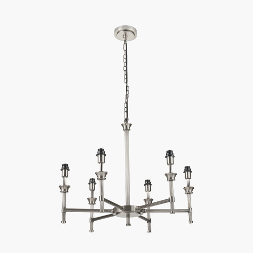 Pacific Lifestyle Salvatore Antique Silver Metal 6 Arm Pendant With Pelham 15cm White Handloom Tapered Candle Clip Lampshades
