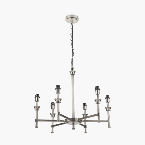 Pacific Lifestyle Salvatore Antique Silver Metal 6 Arm Pendant With Izara 16cm Racing Green Ikat Patterned Mushroom Pleat Tapered Lampshade