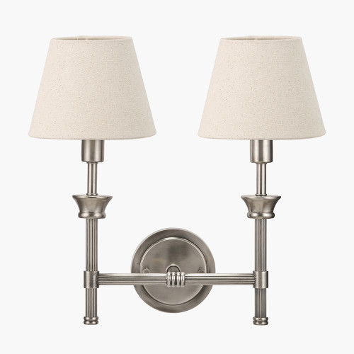 pacific lifestyle Salvatore Antique Silver Metal Double Wall Light with Seychelles 15cm Cream Slubby Cotton Empire Lampshade