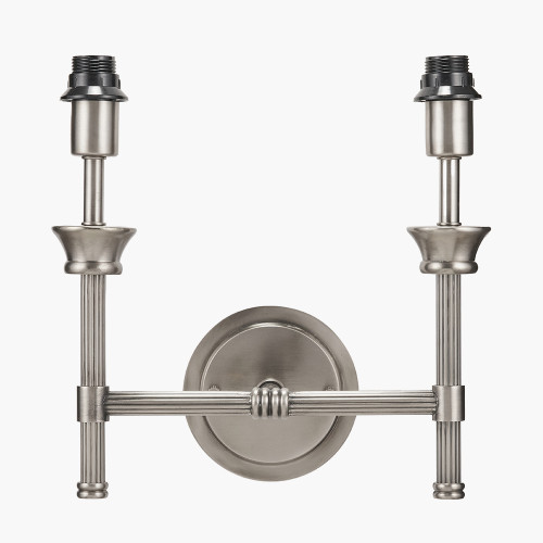 Pacific Lifestyle Salvatore Antique Silver Metal Double Wall Light With Pelham 15cm White Handloom Tapered Candle Clip Lampshades