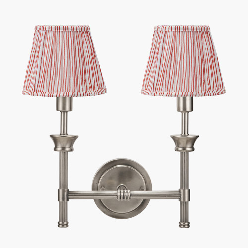 pacific lifestyle Salvatore Antique Silver Metal Double Wall Light with Thiago 16cm Cinnamon Stripe Mushroom Pleat Tapered Lampshade