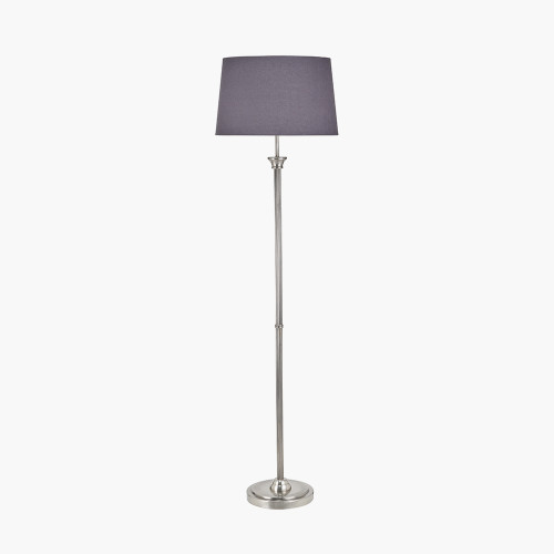 pacific lifestyle Salvatore Antique Silver Metal Floor Lamp Base with Winston 45cm Grey Handloom Tapered Lampshade