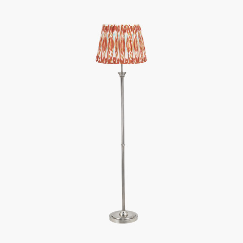 pacific lifestyle Salvatore Antique Silver Metal Floor Lamp Base with Izara 45cm Cinnamon Ikat Patterned Mushroom Pleat Tapered Lampshade