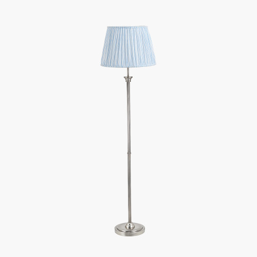 pacific lifestyle Salvatore Antique Silver Metal Floor Lamp Base with Thiago 45cm Ocean Blue Stripe Mushroom Pleat Tapered Lampshade
