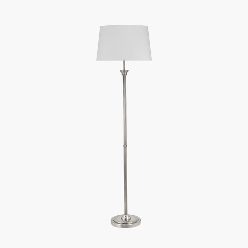 pacific lifestyle Salvatore Antique Silver Metal Floor Lamp Base with Winston 45cm White Handloom Tapered Lampshade