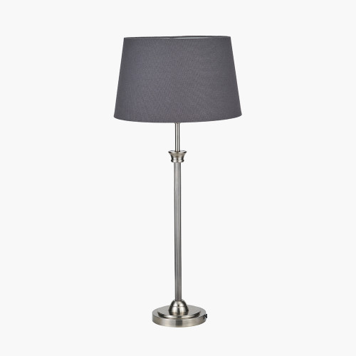 pacific lifestyle Salvatore Antique Silver Metal Table Lamp Base with Winston 35cm Grey Handloom Tapered Lampshade