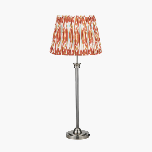 pacific lifestyle Salvatore Antique Silver Metal Table Lamp Base with Izara 35cm Cinnamon Ikat Patterned Mushroom Pleat Tapered Lampshade
