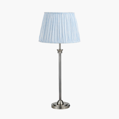pacific lifestyle Salvatore Antique Silver Metal Table Lamp Base with Thiago 35cm Ocean Blue Stripe Mushroom Pleat Tapered Lampshade