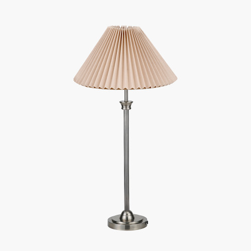pacific lifestyle Salvatore Antique Silver Metal Table Lamp Base with Amelia 40cm Natural Linen Hard Pleat Tapered Lampshade