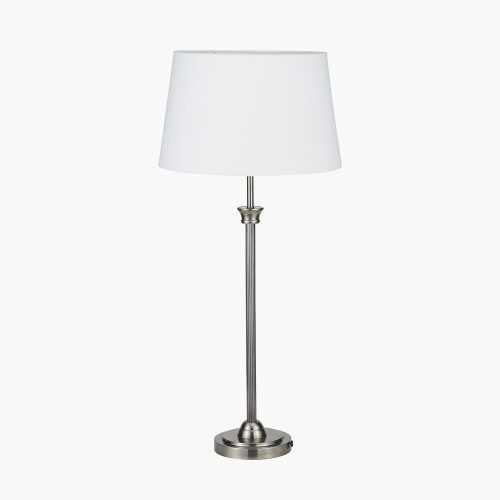 pacific lifestyle Salvatore Antique Silver Metal Table Lamp Base with Winston 35cm White Handloom Tapered Lampshade