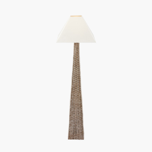 Pacific Lifestyle Seacomb Rattan Pyramid Floor Lamp Base With Pyramid 48cm Cream Cotton Tapered Square Lampshade