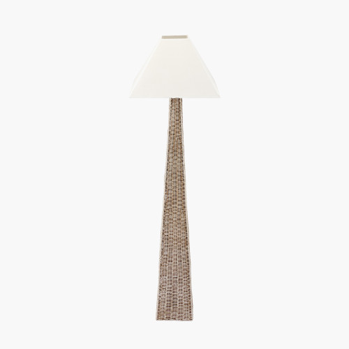 pacific lifestyle Seacomb Rattan Pyramid Floor Lamp Base with Pyramid 48cm Cream Cotton Tapered Square Lampshade