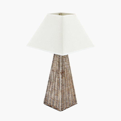 Pacific Lifestyle Seacomb Rattan Pyramid Table Lamp Base With Pyramid 35cm Cream Cotton Tapered Square Lampshade