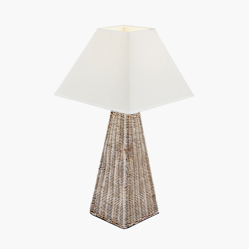 Pacific Lifestyle Seacomb Rattan Pyramid Table Lamp Base With Pyramid 35cm Cream Cotton Tapered Square Lampshade