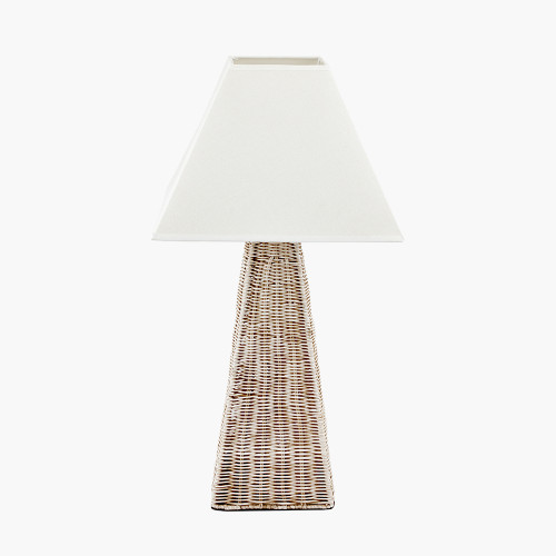 pacific lifestyle Seacomb Rattan Pyramid Table Lamp Base with Pyramid 35cm Cream Cotton Tapered Square Lampshade