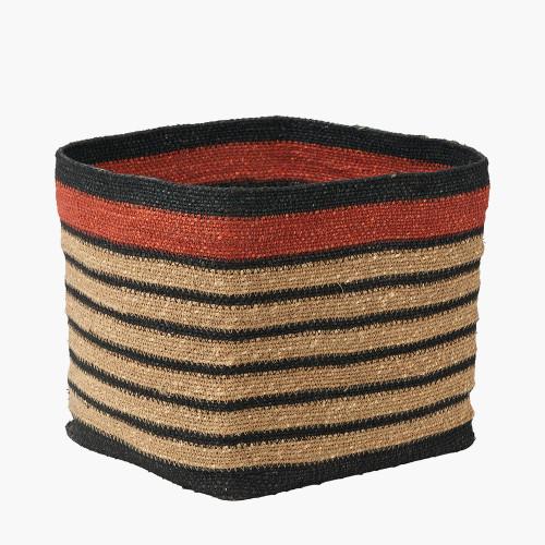 Pacific Lifestyle Seagrass Natural Black And Terracotta Stripe Square Basket